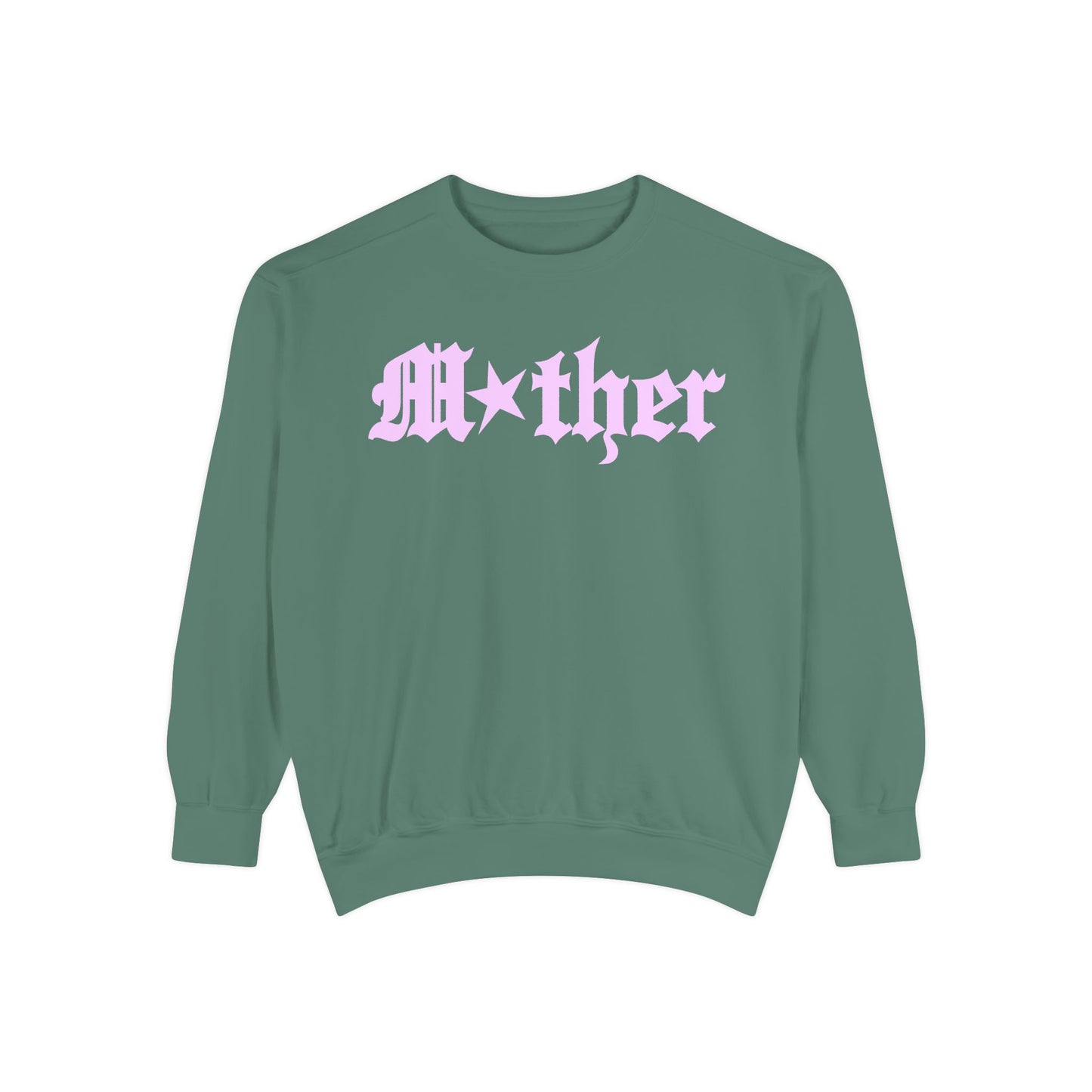 Green sweatshirt with pink text on a white background, Mother shirt, Loveworldllc,loveworld.com,gifts for mom, graphic sweater, Streetwear sweater, trendy sweater 