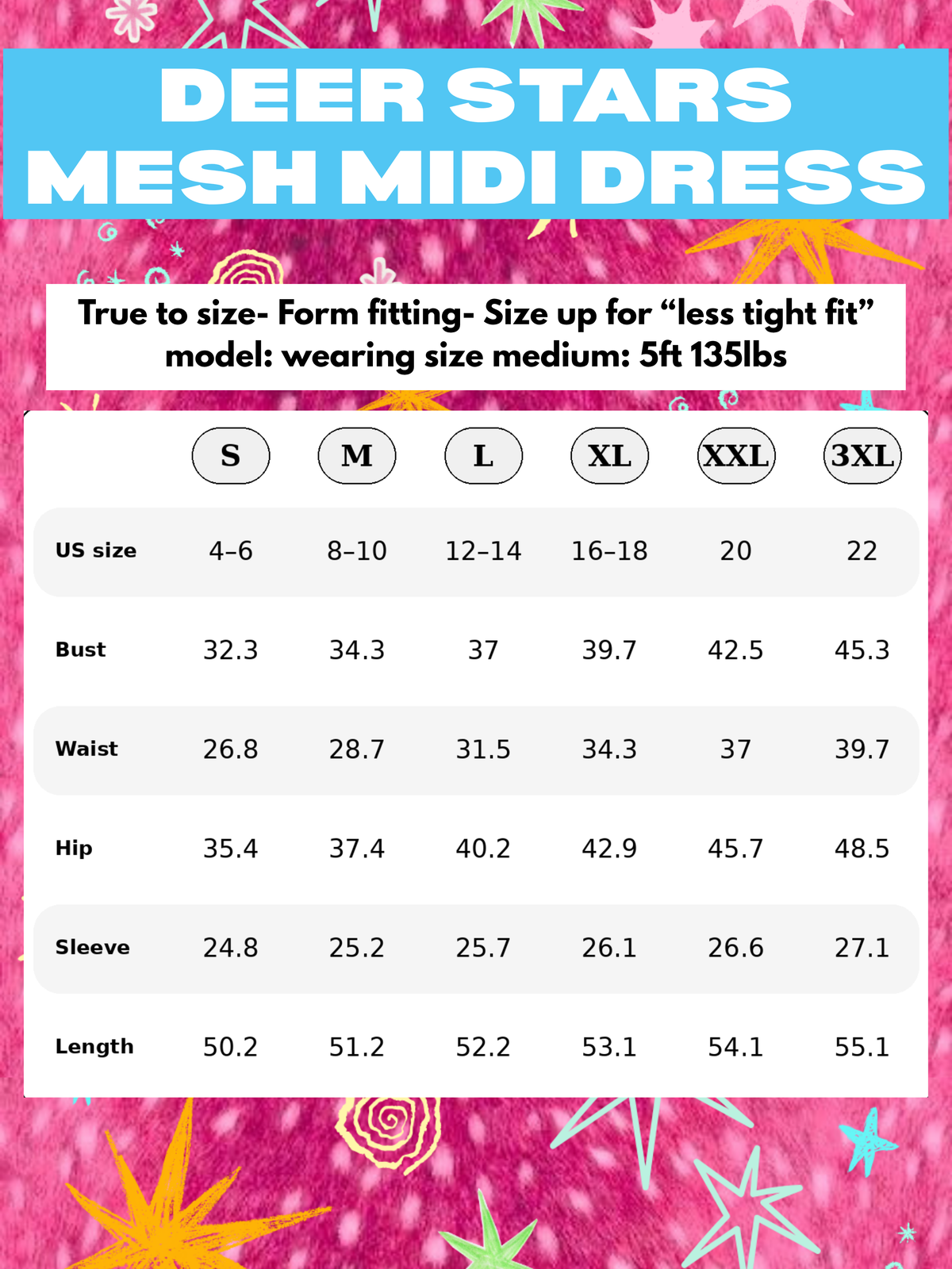 Deer Stars mesh midi dress
